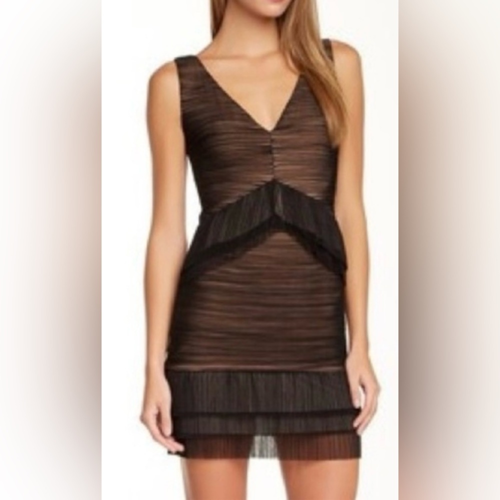 BCBGMAXAZRIA Womens Sven black mesh tiered sheath dress - Size‎ XXS